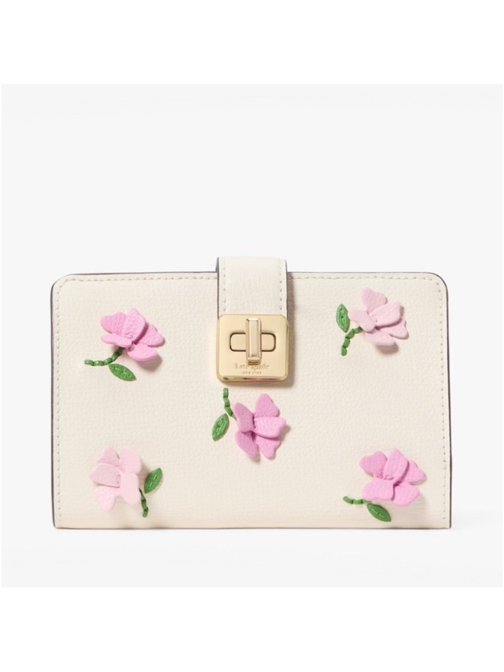 ♠️Kate Spade Phoebe Floral Applique Turnlock Medium Compact Bifold Wallet NWT